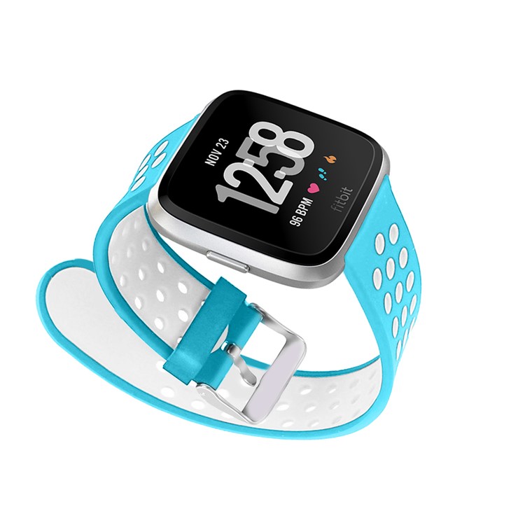 For Fitbit Versa Hollow Two-tone Soft Silicone Watch Strap Band Bracelet - White / Baby Blue-9