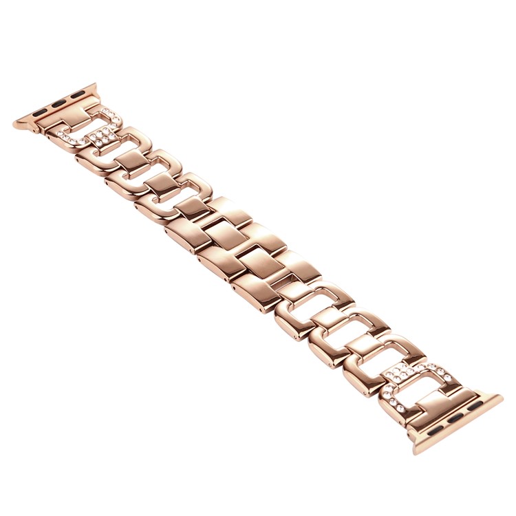 D-shape Rhinestone Decor Stainless Steel Watch Band Replacement for Apple Watch Series 4 44mm/3/2/1 42mm - Rose Gold-2