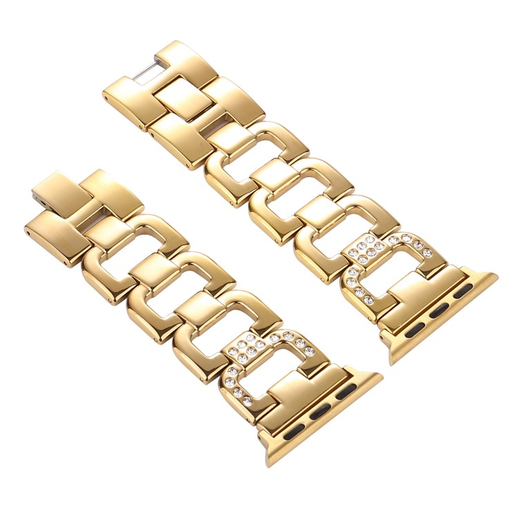 D-shape Rhinestone Decor Stainless Steel Watch Strap for Apple Watch Series 5 4 44mm/3/2/1 42mm - Gold-1