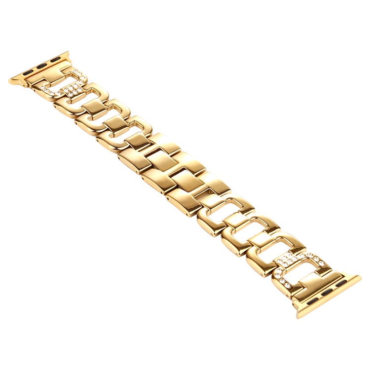 D-shape Rhinestone Decor Stainless Steel Watch Strap for Apple Watch Series 5 4 44mm/3/2/1 42mm - Gold-2