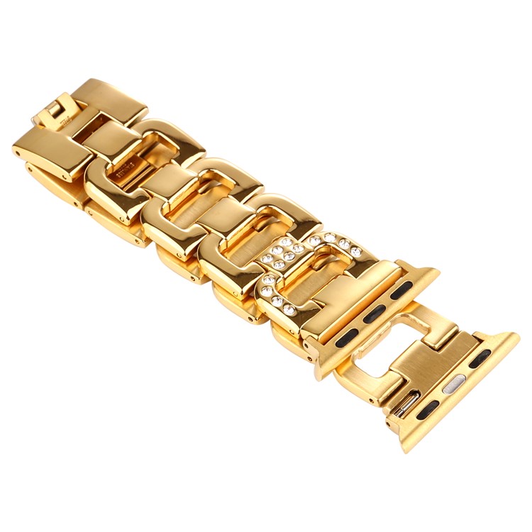 D-shape Rhinestone Decor Stainless Steel Watch Strap for Apple Watch Series 5 4 44mm/3/2/1 42mm - Gold-3