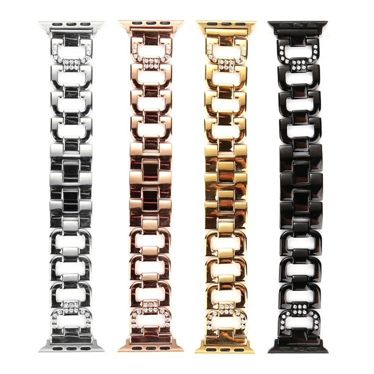 D-shape Rhinestone Decor Stainless Steel Watch Band for Apple Watch Series 3/2/1 38mm - Black-4