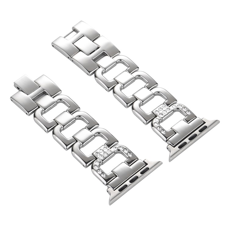 D-shape Rhinestone Decor Stainless Steel Watch Strap for Apple Watch Series 4 40mm/3/2/1 38mm - Silver-1