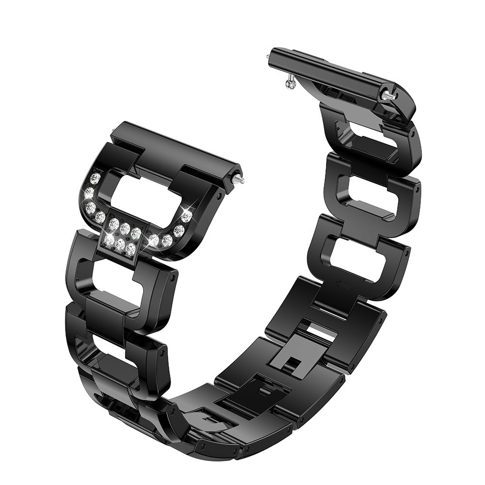 D-shape Rhinestone Decor Alloy Watch Band for Fitbit Versa - Black-1