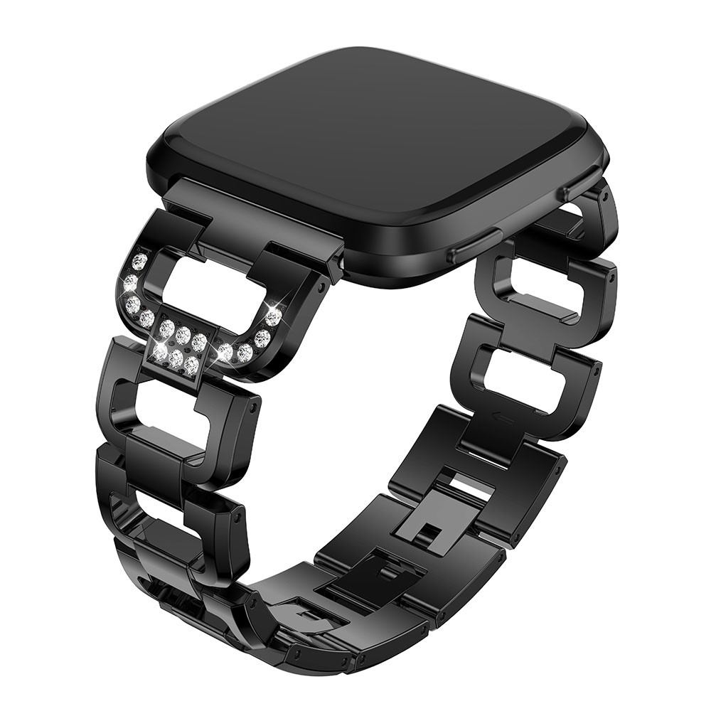 D-shape Rhinestone Decor Alloy Watch Band for Fitbit Versa - Black-2