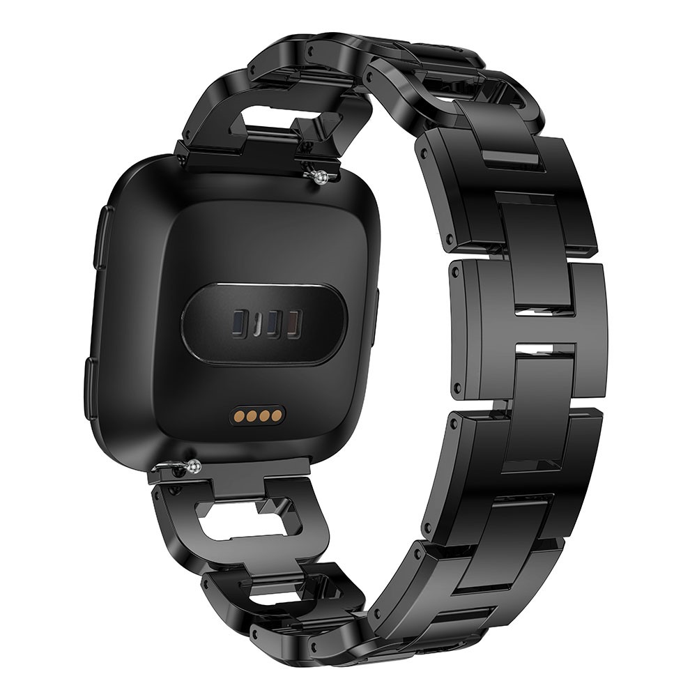 D-shape Rhinestone Decor Alloy Watch Band for Fitbit Versa - Black-3