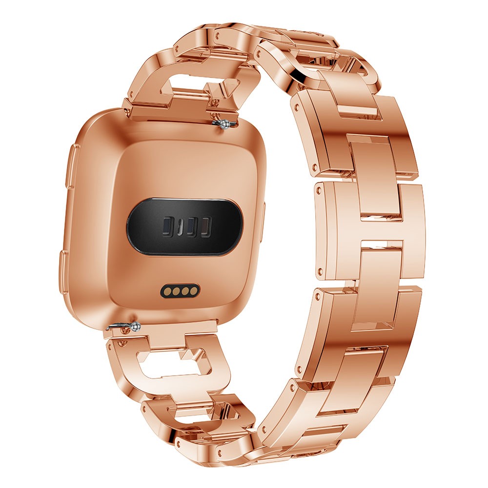 Alça De Pulso Da Faixa Do Relógio Da Liga Da Decoração Do Cristal De Rocha Da D-forma Para O Versa Do Fitbit - Rosa Ouro-3