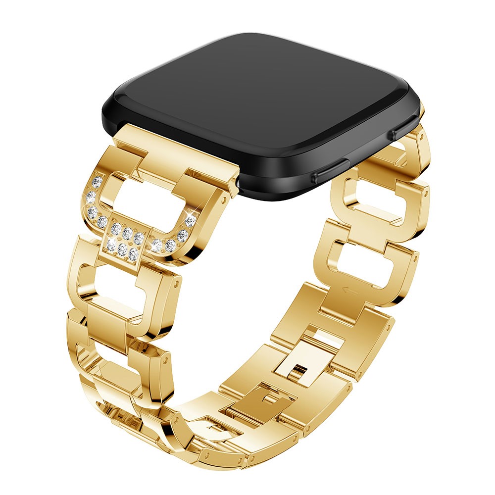 D-shape Rhinestone Decor Alloy Watch Strap Bracelet Replacement for Fitbit Versa - Gold-2
