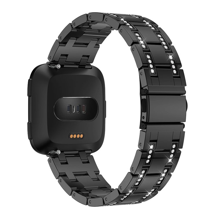 H-shape Rhinestone Decor Alloy Watch Band for Fitbit Versa - Black-1