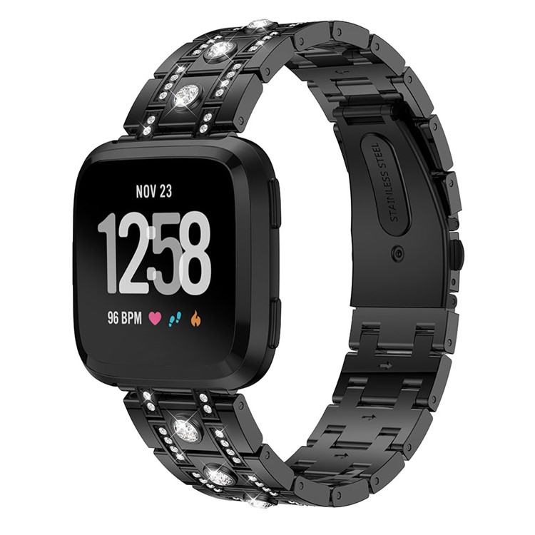 H-shape Rhinestone Decor Alloy Watch Band for Fitbit Versa - Black-2