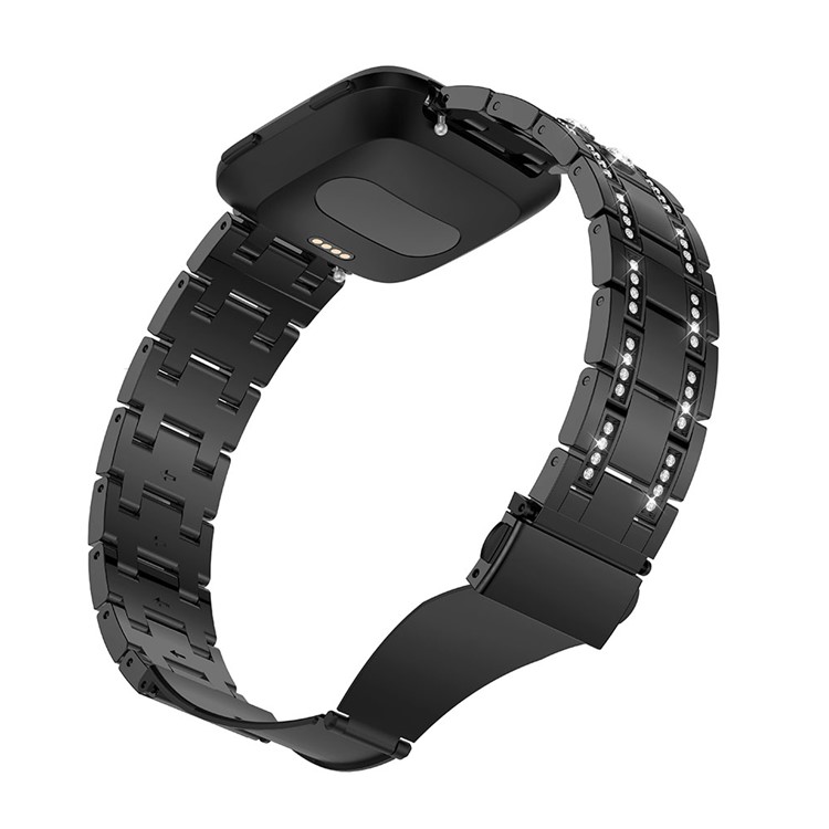 H-shape Rhinestone Decor Alloy Watch Band for Fitbit Versa - Black-4