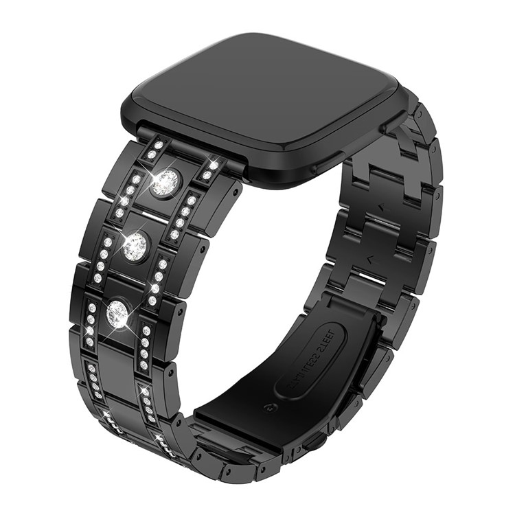 H-shape Rhinestone Decor Alloy Watch Band for Fitbit Versa - Black-6