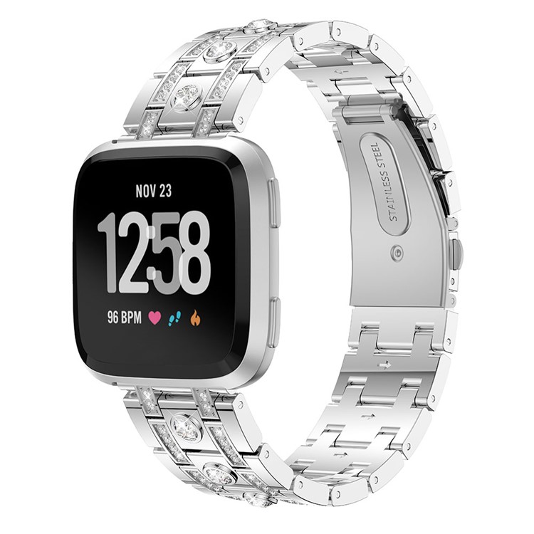 H-shape Rhinestone Decor Alloy Watch Strap for Fitbit Versa - Silver-2