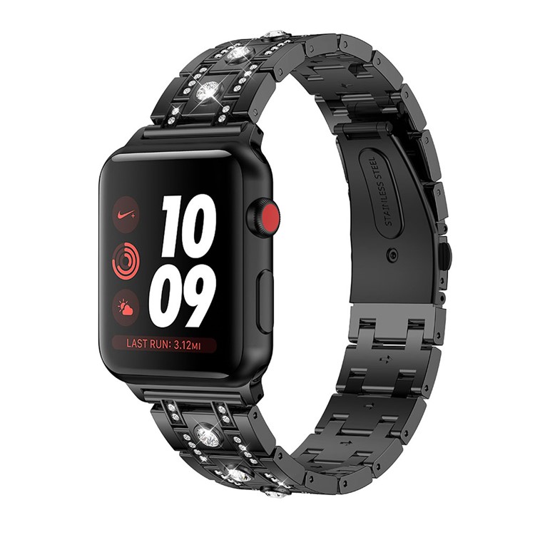 H-shape Rhinestone Decor Alloy Watch Band for Apple Watch Series 3/2/1 42mm - Black-3