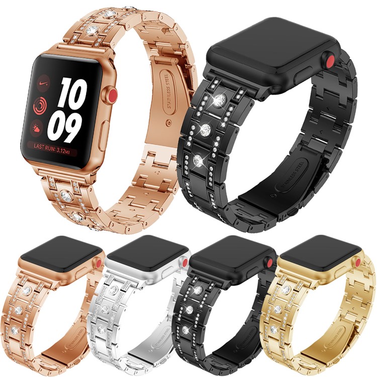 H-shape Rhinestone Decor Alloy Watch Band for Apple Watch Series SE SE (2022) 5 4 44mm / Series 3 2 1 42mm - Black-7