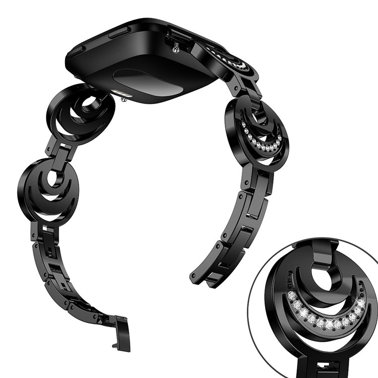 Cinta De Relógio De Liga De Diamante Cintilante Com Adaptadores De Terminais Para Fitbit Versa - Preto-1