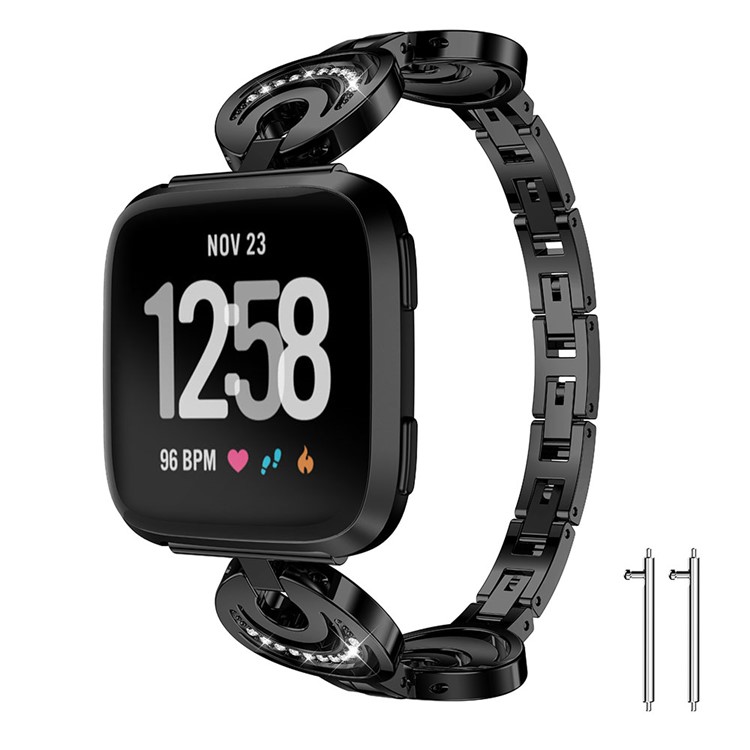 Cinta De Relógio De Liga De Diamante Cintilante Com Adaptadores De Terminais Para Fitbit Versa - Preto-2