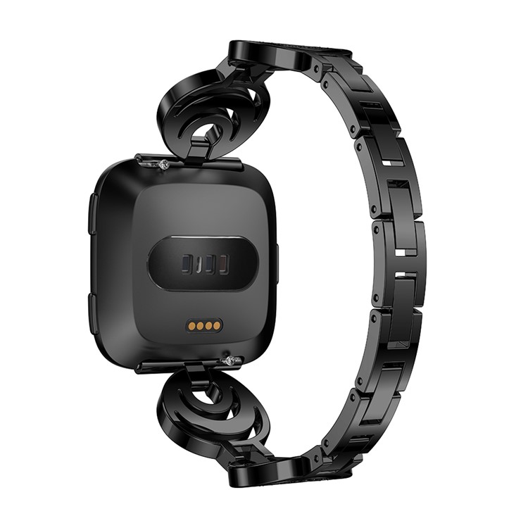 Cinta De Relógio De Liga De Diamante Cintilante Com Adaptadores De Terminais Para Fitbit Versa - Preto-3