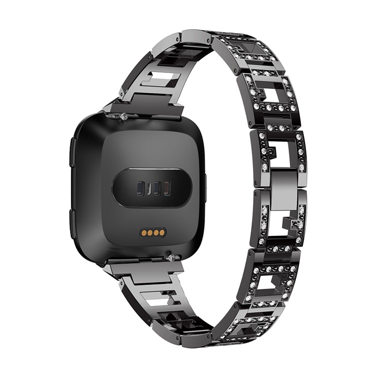 Stud Link Rhinestone Decor Alloy Watch Band for Fitbit Versa - Black-1