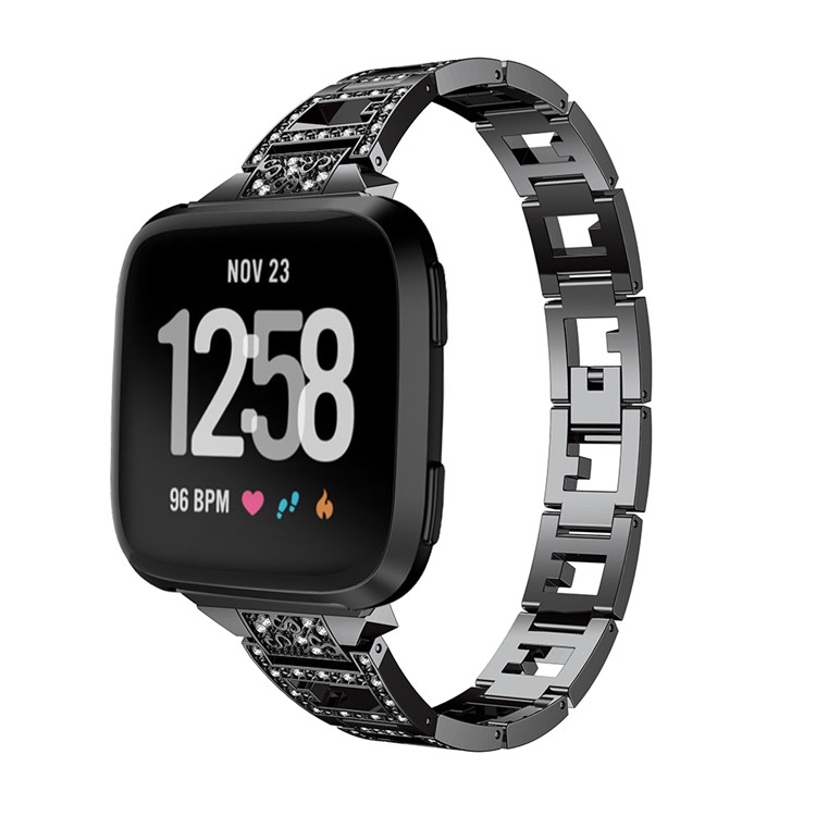 Stud Link Rhinestone Decor Alloy Watch Band for Fitbit Versa - Black-3