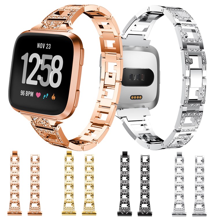Stud Link Rhinestone Decor Alloy Watch Band for Fitbit Versa - Black-4