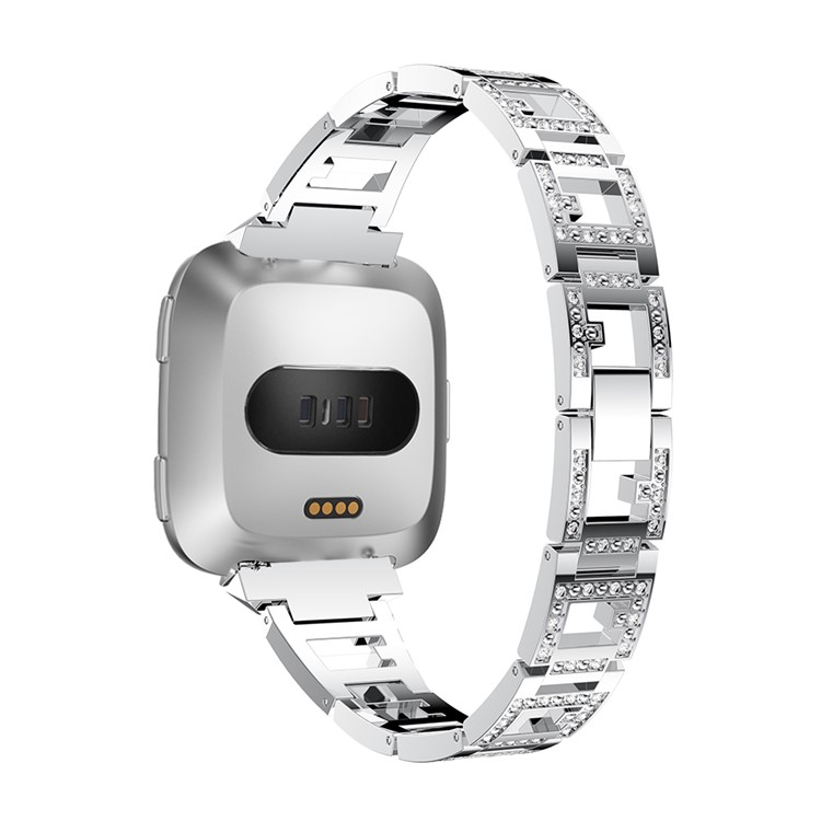 Stud Link Rhinestone Decor Alloy Watch Strap for Fitbit Versa - Silver-1