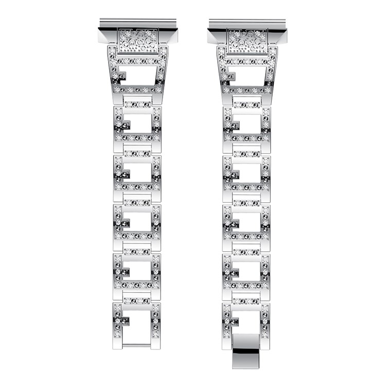 Stud Link Rhinestone Decor Alloy Watch Strap for Fitbit Versa - Silver-2