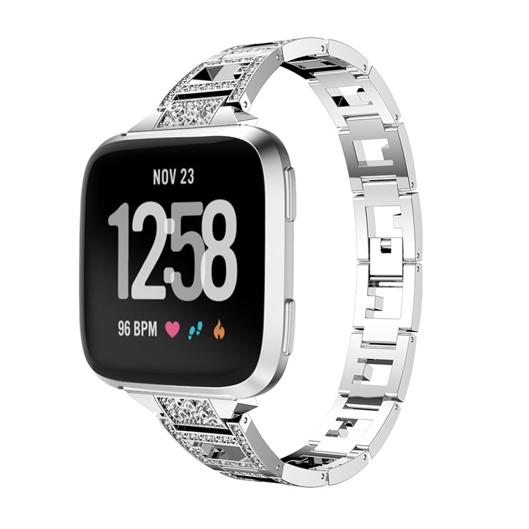 Stud Link Rhinestone Decor Alloy Watch Strap for Fitbit Versa - Silver-3