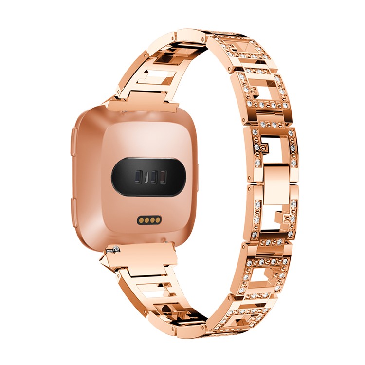 Goujon Lien Strass Décor Alliage Montre Bracelet Remplacement Pour Fitbit Versa - Or Rose-1