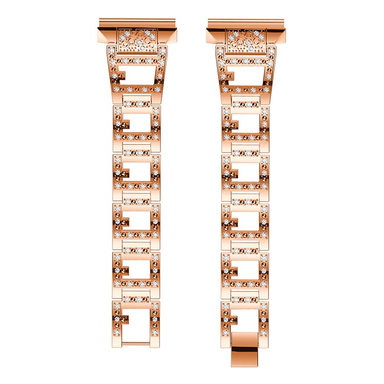 Goujon Lien Strass Décor Alliage Montre Bracelet Remplacement Pour Fitbit Versa - Or Rose-2