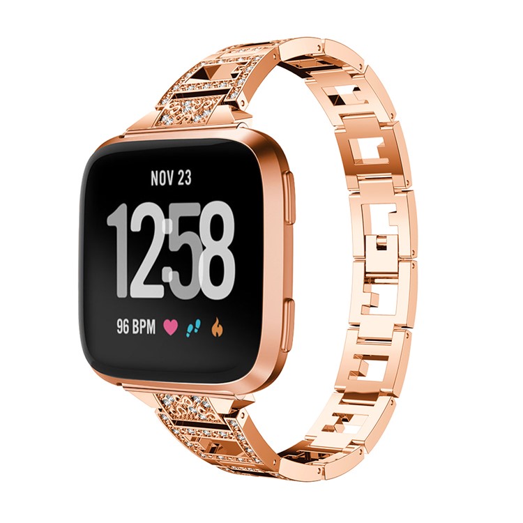 Goujon Lien Strass Décor Alliage Montre Bracelet Remplacement Pour Fitbit Versa - Or Rose-3