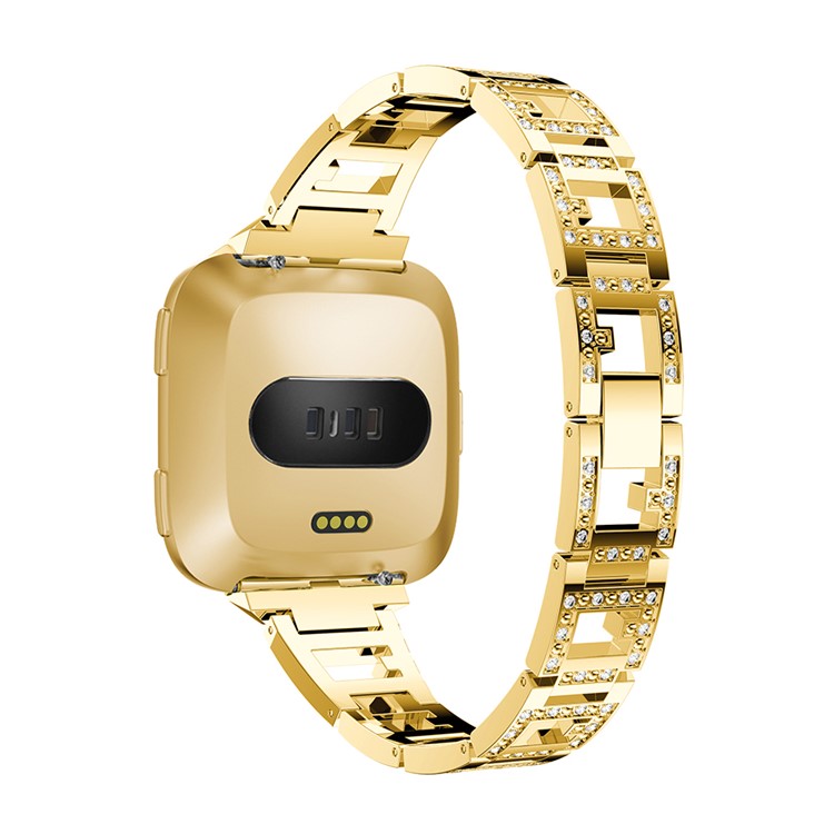 Stud Link Rhinestone Decor Alloy Watch Strap Replacement for Fitbit Versa - Gold-1
