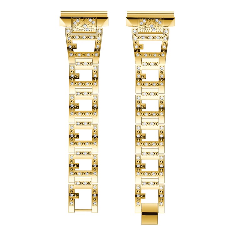 Stud Link Rhinestone Decor Alloy Watch Strap Replacement for Fitbit Versa - Gold-2
