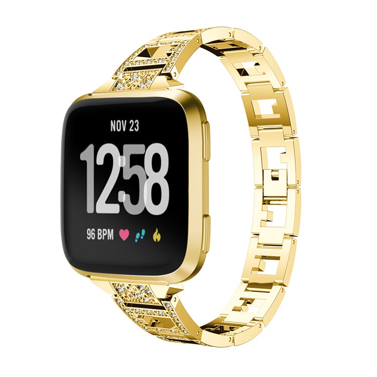 Stud Link Rhinestone Decor Alloy Watch Strap Replacement for Fitbit Versa - Gold-3
