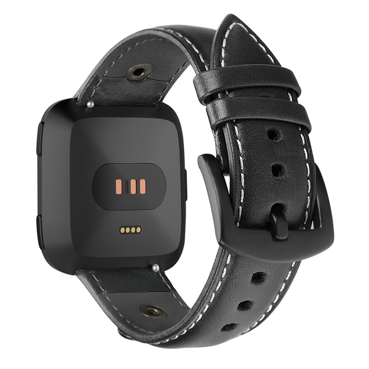 Oberschicht Rindsleder Uhrenarmband Für Fitbit Versa - Schwarz-3