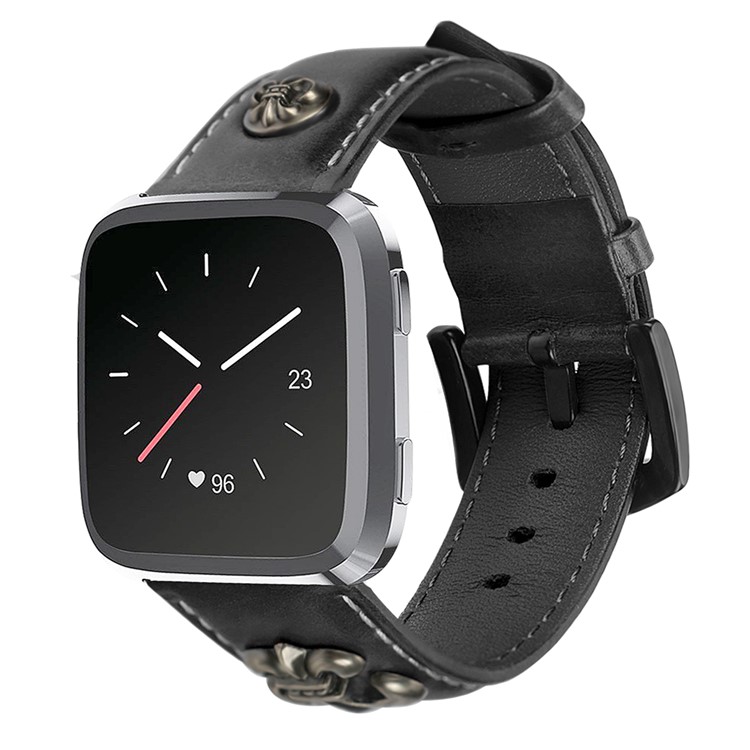 Oberschicht Rindsleder Uhrenarmband Für Fitbit Versa - Schwarz-4