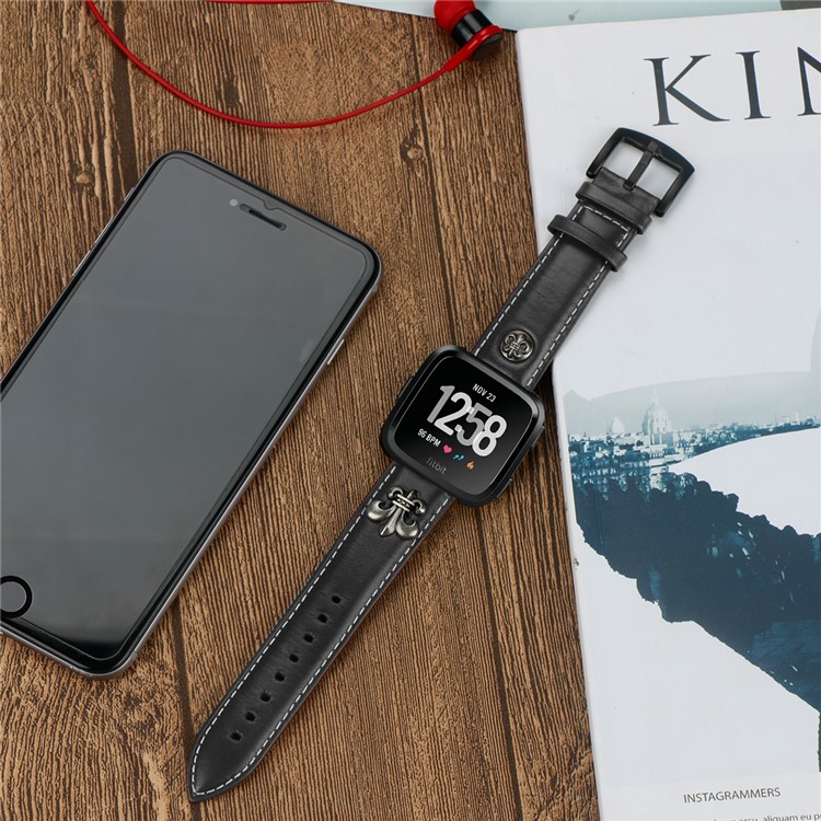 Oberschicht Rindsleder Uhrenarmband Für Fitbit Versa - Schwarz-5