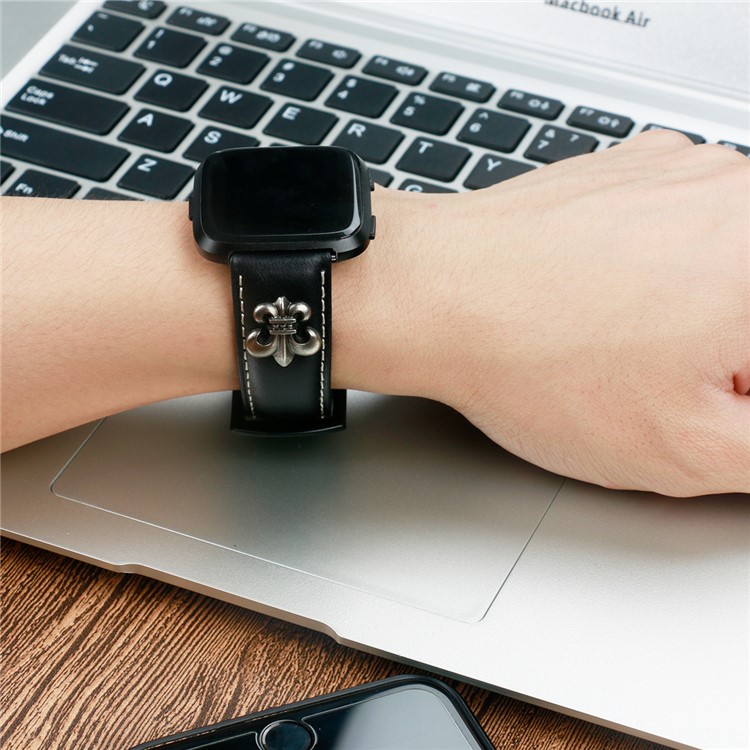 Oberschicht Rindsleder Uhrenarmband Für Fitbit Versa - Schwarz-6