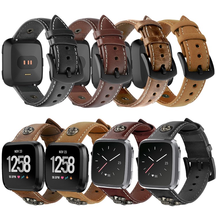 Oberschicht Rindsleder Uhrenarmband Für Fitbit Versa - Schwarz-7
