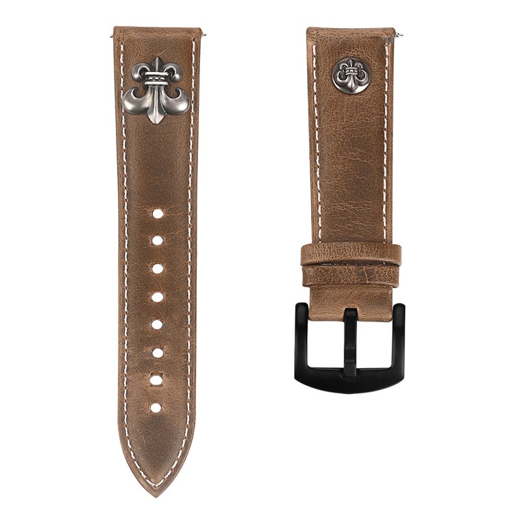Top Layer Cowhide Leather Watch Strap for Fitbit Versa - Dark Brown-2