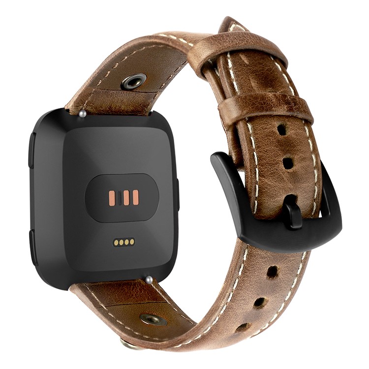 Top Layer Cowhide Leather Watch Strap for Fitbit Versa - Dark Brown-3