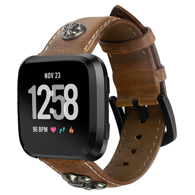 Top Layer Cowhide Leather Watch Strap for Fitbit Versa - Dark Brown-4