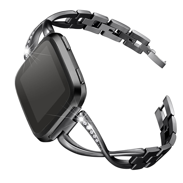 X Shape Metal Watch Band Strap for Fitbit Versa - Black-3