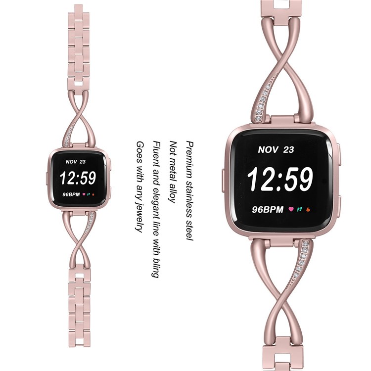 X Shape Metal Watch Strap for Fitbit Versa - Rose Gold-2