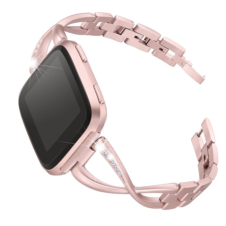 X Shape Metal Watch Strap for Fitbit Versa - Rose Gold-4