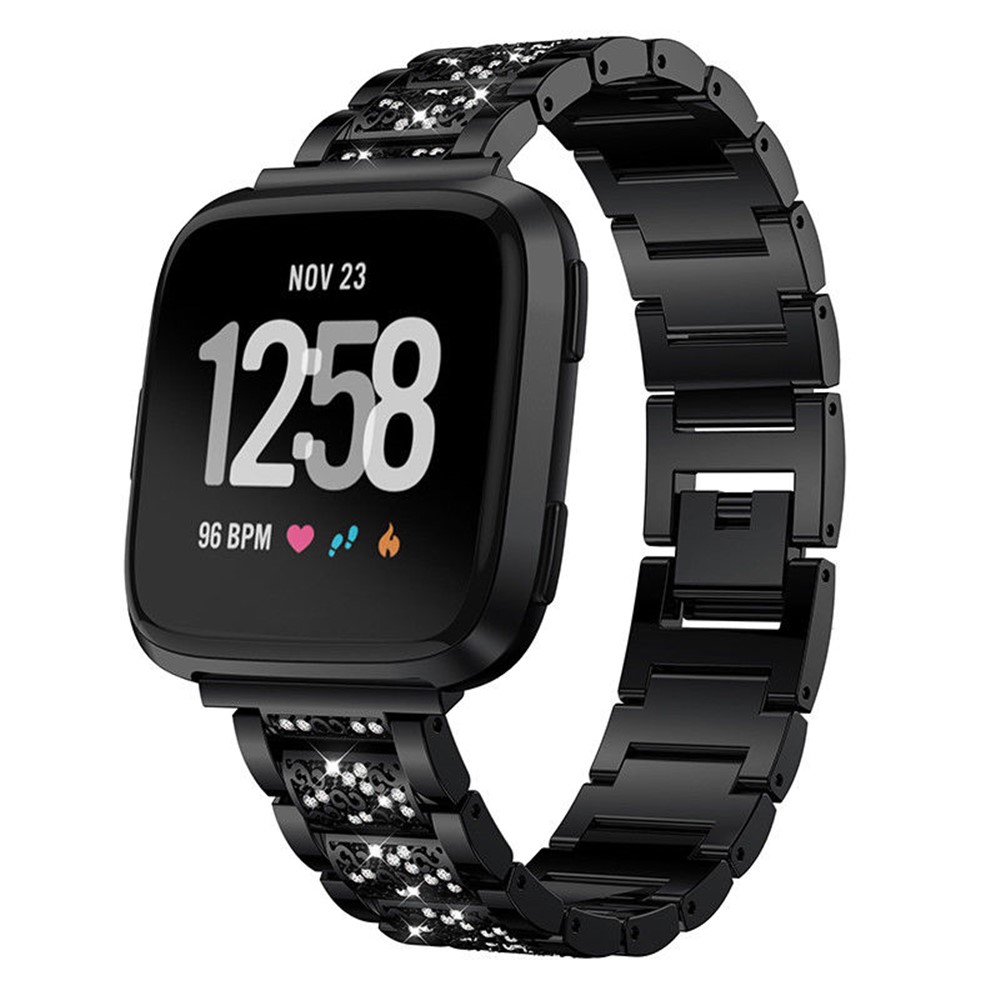 Cinturino Per Cinturino In Metallo Decorato Con Strass Per Fitbit Versa - Nero-4