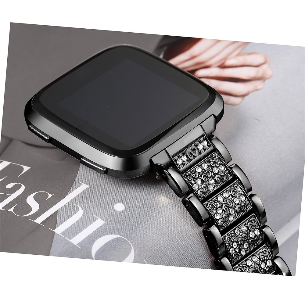 Cinturino Per Cinturino In Metallo Decorato Con Strass Per Fitbit Versa - Nero-7