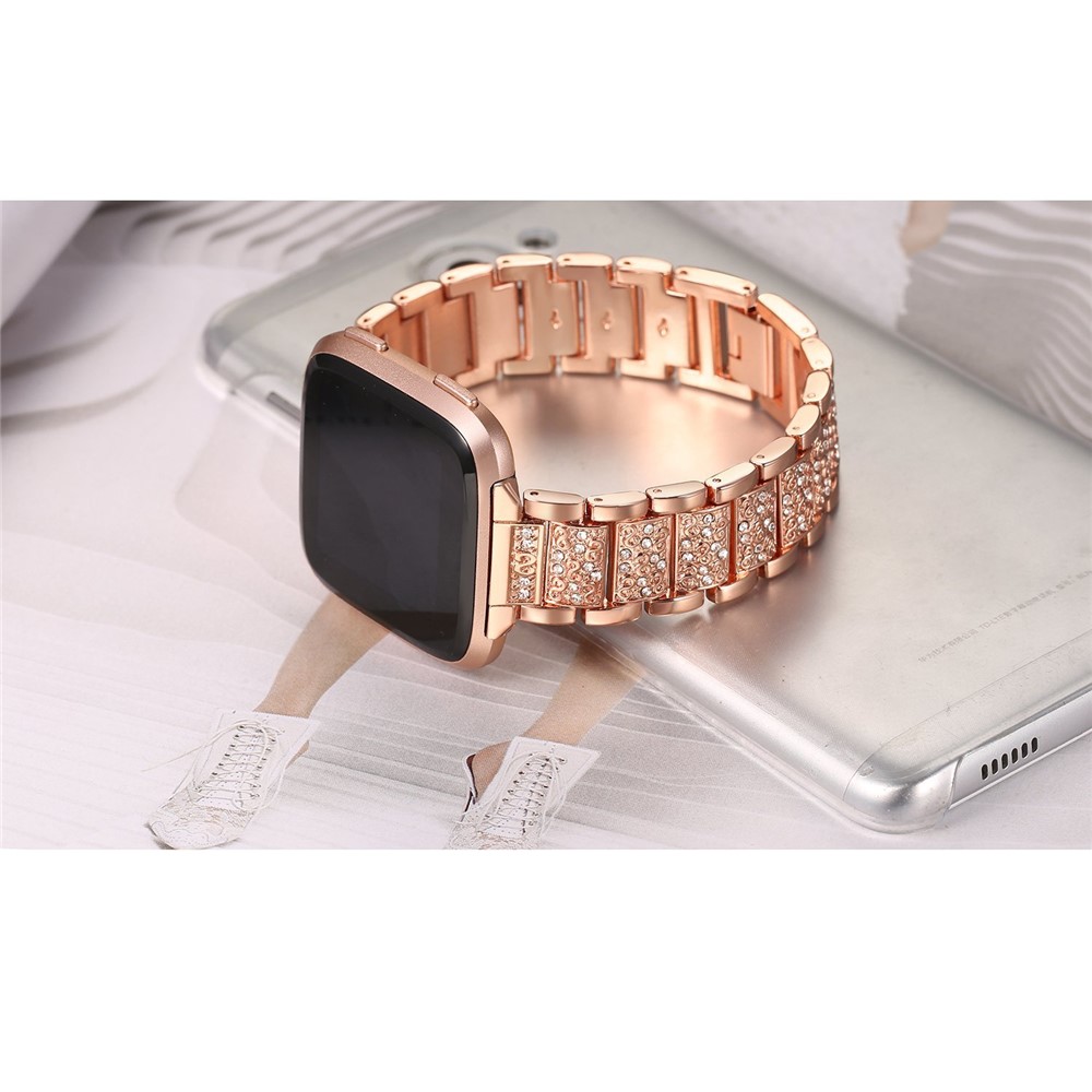 Strass-dekor Metall Armband Für Fitbit Versa - Roségold-10