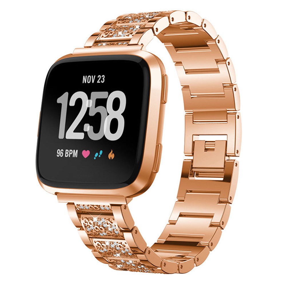 Strass-dekor Metall Armband Für Fitbit Versa - Roségold-5