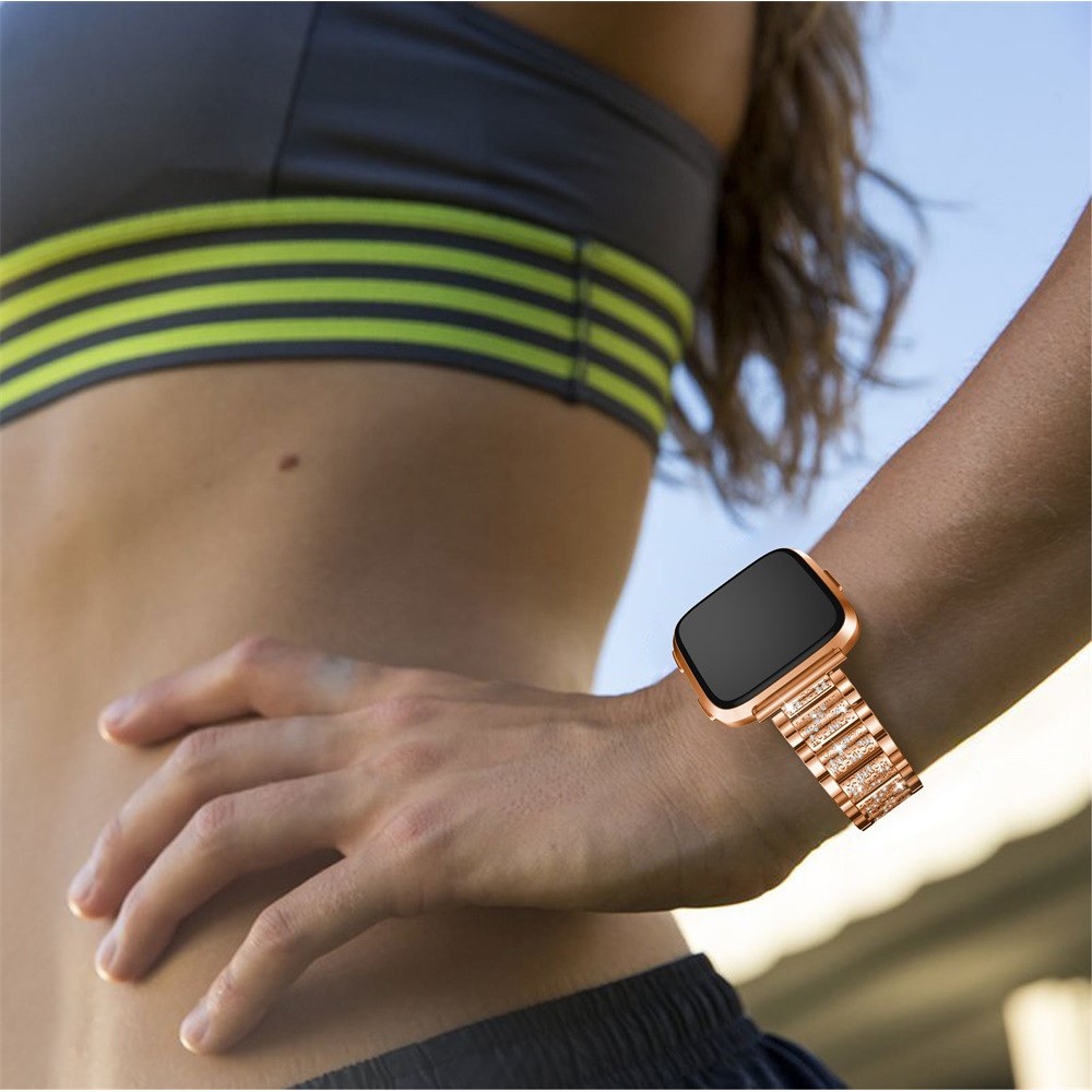 Strass-dekor Metall Armband Für Fitbit Versa - Roségold-6
